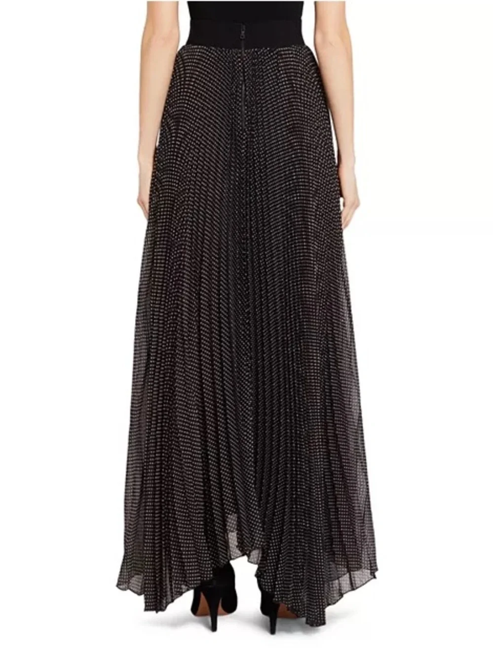 Alice and Olivia Katz Pleated Maxi Skirt Black with white polka dot 6 - Picture 5 of 10